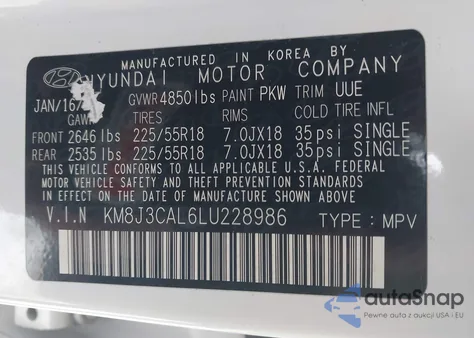 2020 Hyundai Tucson Sel из США, поврежденный, VIN KM8J3CAL6LU228986